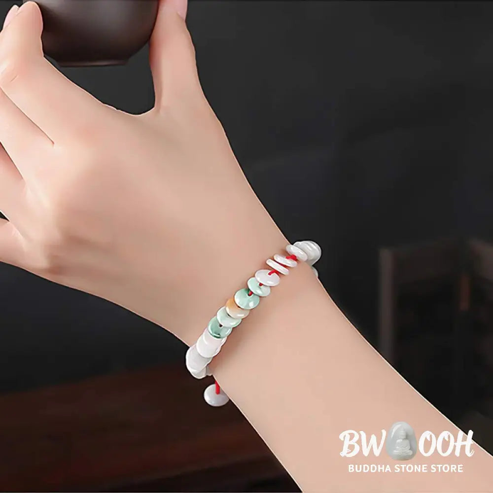 Buddha Stones Round Jade Lucky Red String Weave Bracelet - Jade(Wrist Circumference 14-20cm) - Bracelet