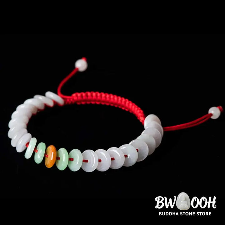 Buddha Stones Round Jade Lucky Red String Weave Bracelet - Jade(Wrist Circumference 14-20cm) - Bracelet