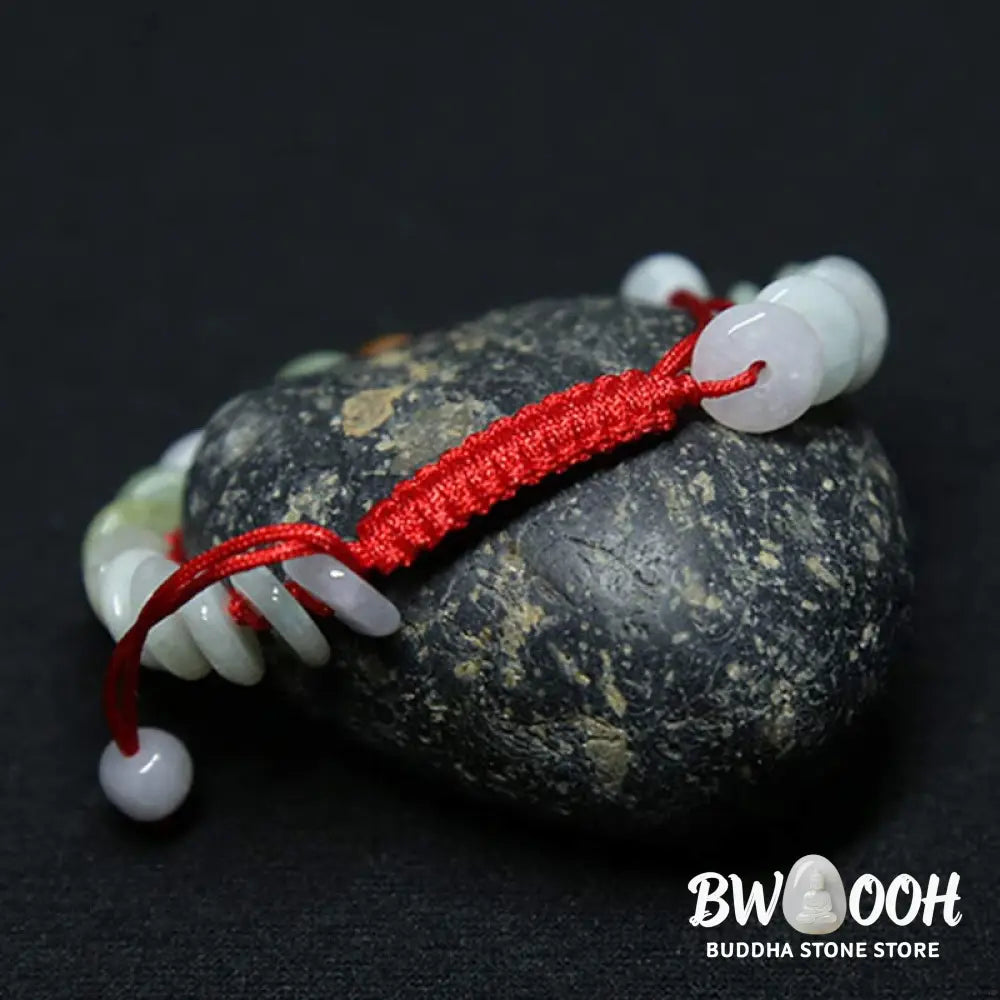 Buddha Stones Round Jade Lucky Red String Weave Bracelet - Jade(Wrist Circumference 14-20cm) - Bracelet