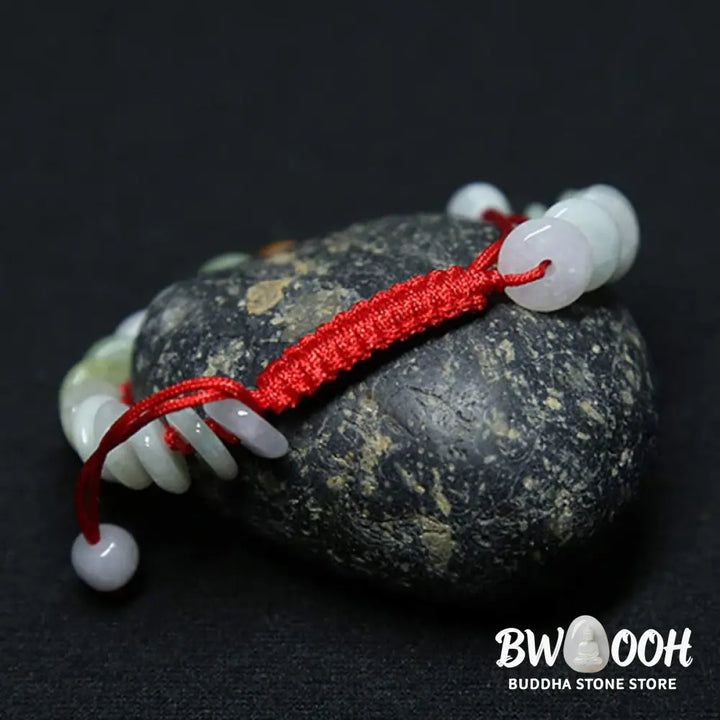Buddha Stones Round Jade Lucky Red String Weave Bracelet - Jade(Wrist Circumference 14-20cm) - Bracelet
