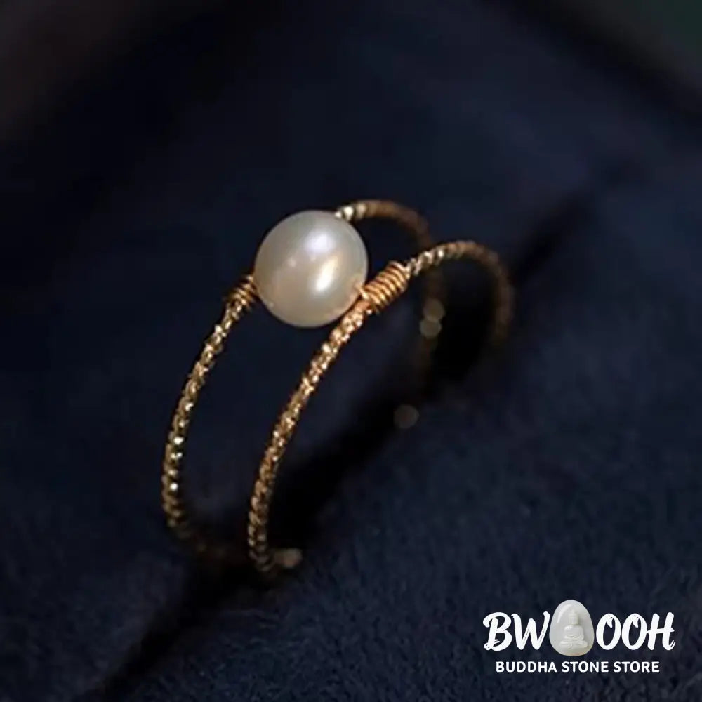 Buddha Stones Round Jade Pearl Bead Double Layer Copper Luck Adjustable Ring - BWOOOH - Ring