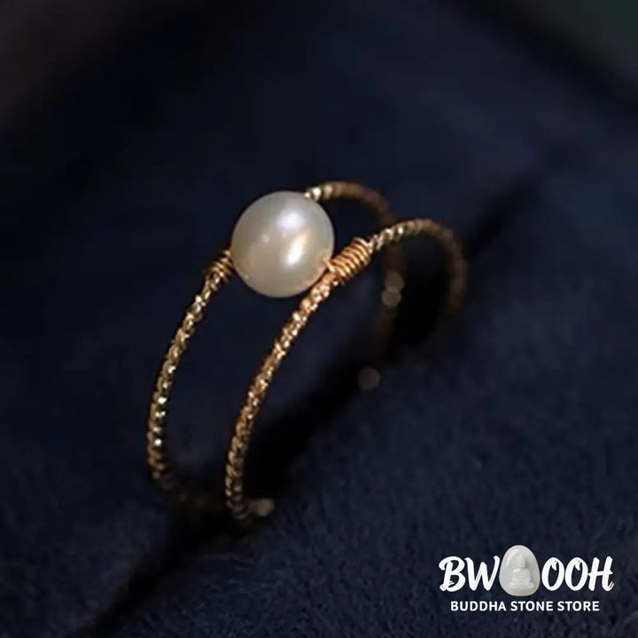 Buddha Stones Round Jade Pearl Bead Double Layer Copper Luck Adjustable Ring - BWOOOH - Ring