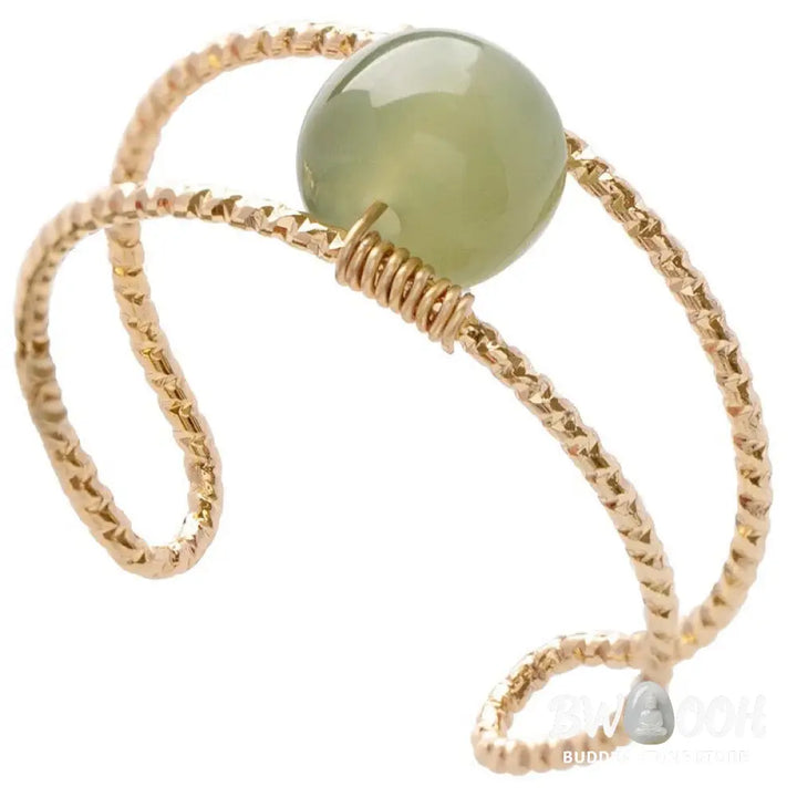 Buddha Stones Round Jade Pearl Bead Double Layer Copper Luck Adjustable Ring - BWOOOH - Ring