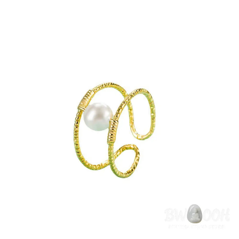 Buddha Stones Round Jade Pearl Bead Double Layer Copper Luck Adjustable Ring - BWOOOH - Ring