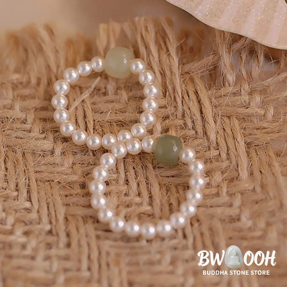 Buddha Stones Round Jade Pearl Beads Luck Ring - BWOOOH - Ring