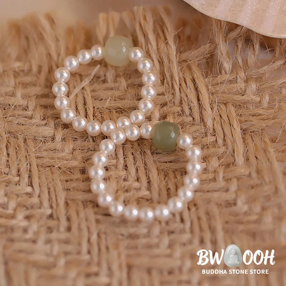 Buddha Stones Round Jade Pearl Beads Luck Ring - BWOOOH - Ring