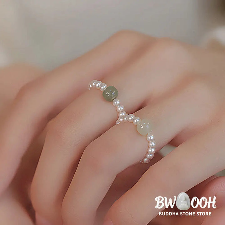 Buddha Stones Round Jade Pearl Beads Luck Ring - BWOOOH - Ring
