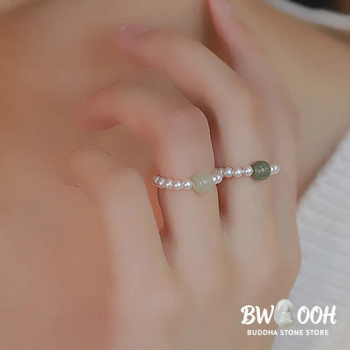 Buddha Stones Round Jade Pearl Beads Luck Ring - BWOOOH - Ring