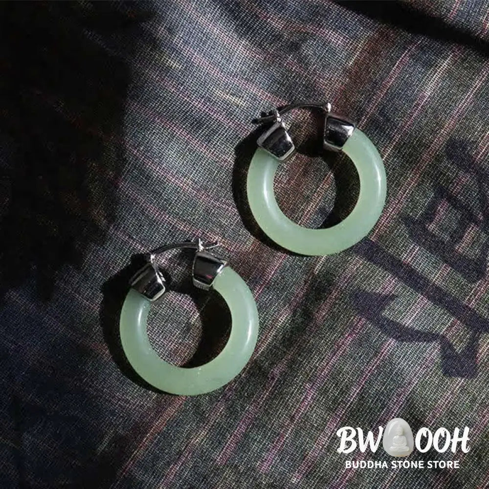 Buddha Stones Round Jade White Jade Prosperity Earrings - Earrings