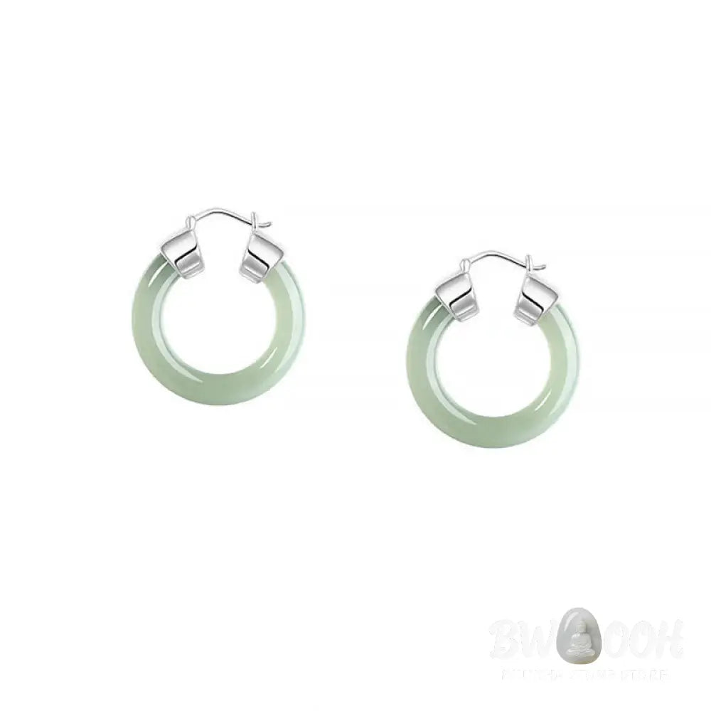 Buddha Stones Round Jade White Jade Prosperity Earrings - Earrings