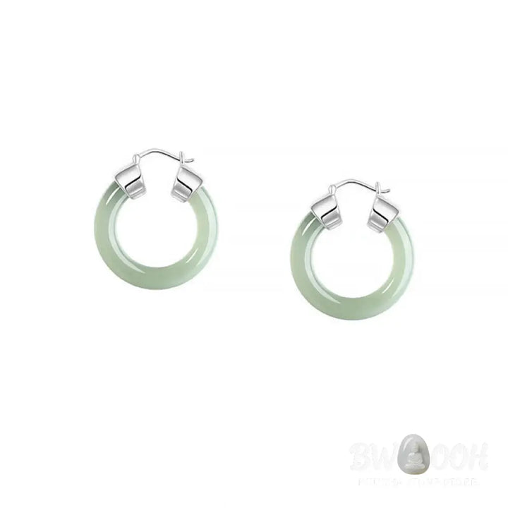 Buddha Stones Round Jade White Jade Prosperity Earrings - Earrings