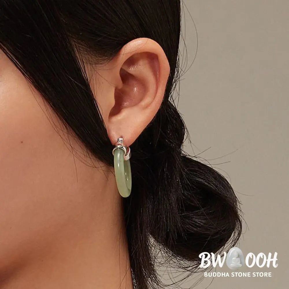 Buddha Stones Round Jade White Jade Prosperity Earrings - Earrings