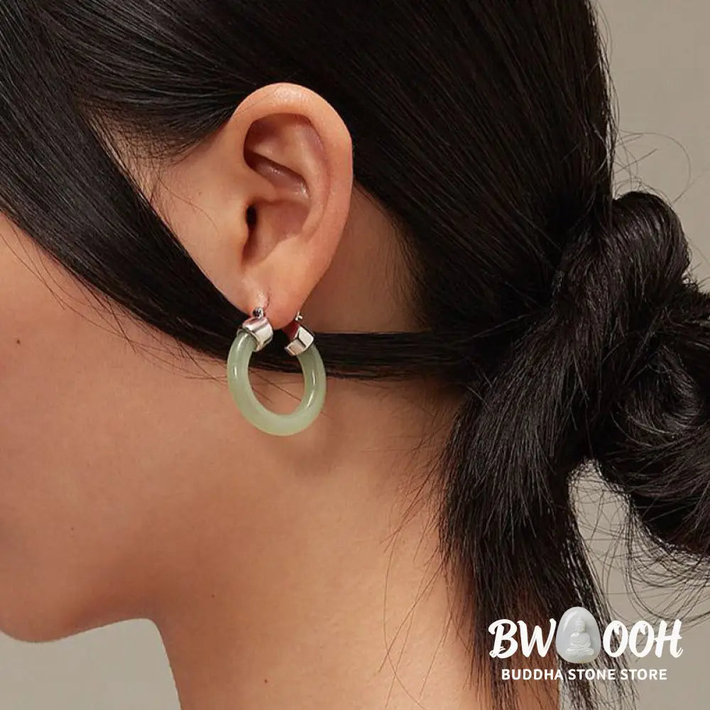 Buddha Stones Round Jade White Jade Prosperity Earrings - Earrings