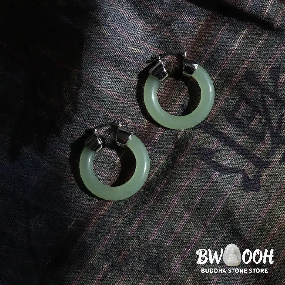 Buddha Stones Round Jade White Jade Prosperity Earrings - Earrings