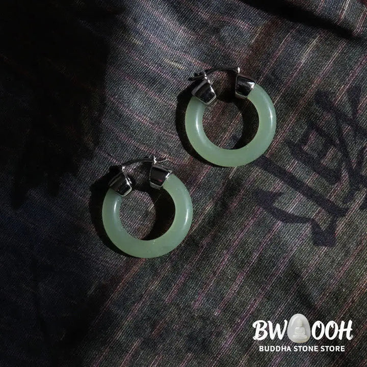 Buddha Stones Round Jade White Jade Prosperity Earrings - Earrings