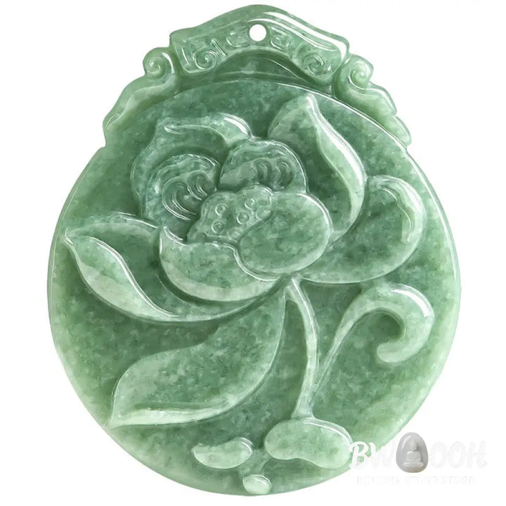 Buddha Stones Round Lotus Pattern Jade Abundance Prosperity Necklace Rope Pendant - BWOOOH - Jade(Prosperity♥Abundance)