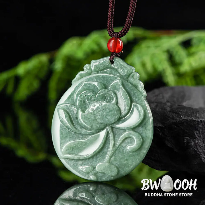 Buddha Stones Round Lotus Pattern Jade Abundance Prosperity Necklace Rope Pendant - BWOOOH - Jade(Prosperity♥Abundance)