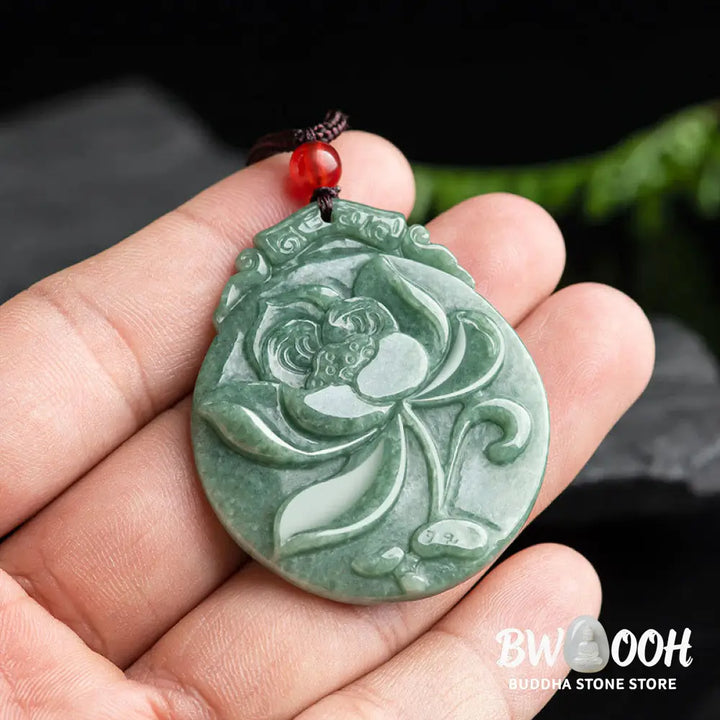 Buddha Stones Round Lotus Pattern Jade Abundance Prosperity Necklace Rope Pendant - BWOOOH - Jade(Prosperity♥Abundance)