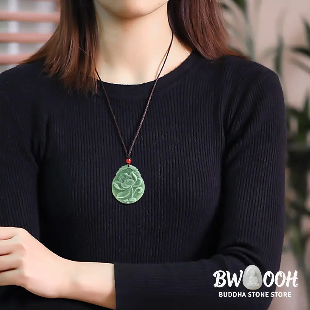 Buddha Stones Round Lotus Pattern Jade Abundance Prosperity Necklace Rope Pendant - BWOOOH - Jade(Prosperity♥Abundance)