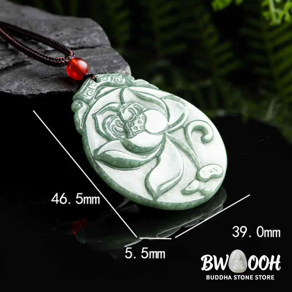 Buddha Stones Round Lotus Pattern Jade Abundance Prosperity Necklace Rope Pendant - BWOOOH - Jade(Prosperity♥Abundance)