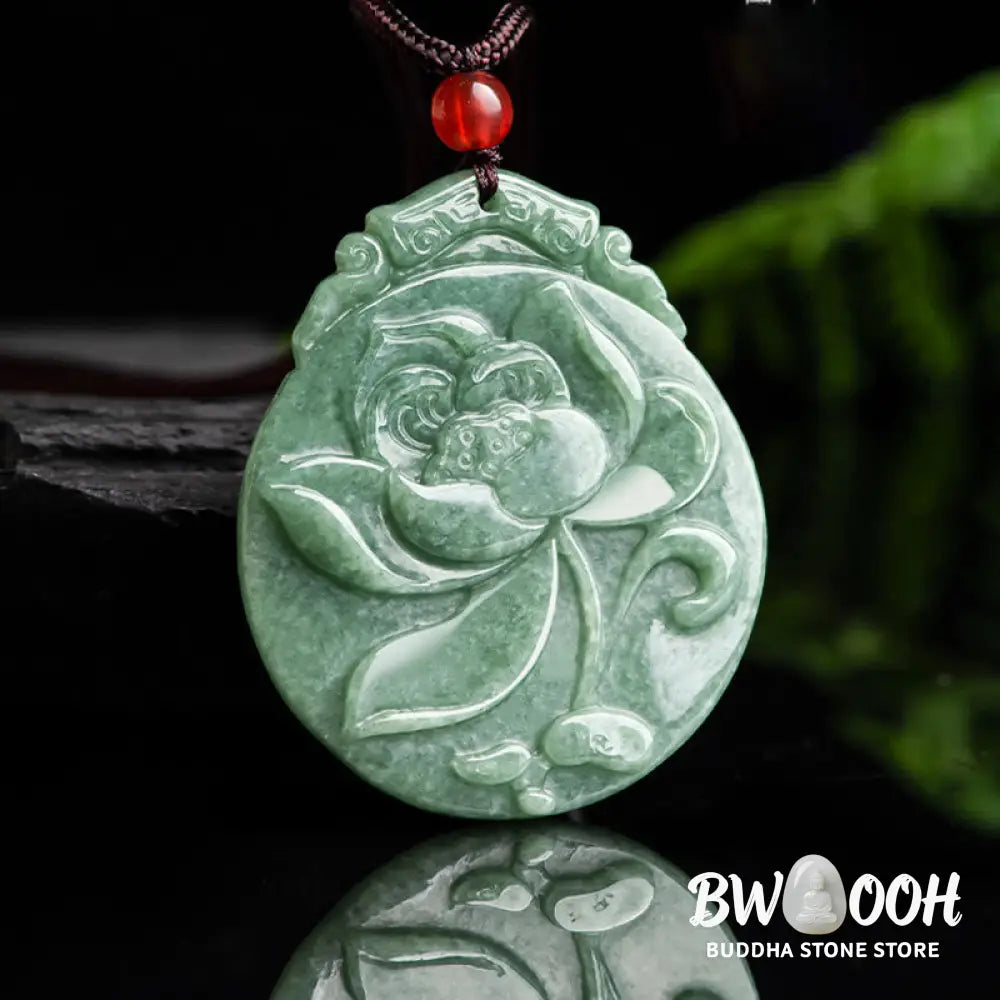 Buddha Stones Round Lotus Pattern Jade Abundance Prosperity Necklace Rope Pendant - BWOOOH - Jade(Prosperity♥Abundance)