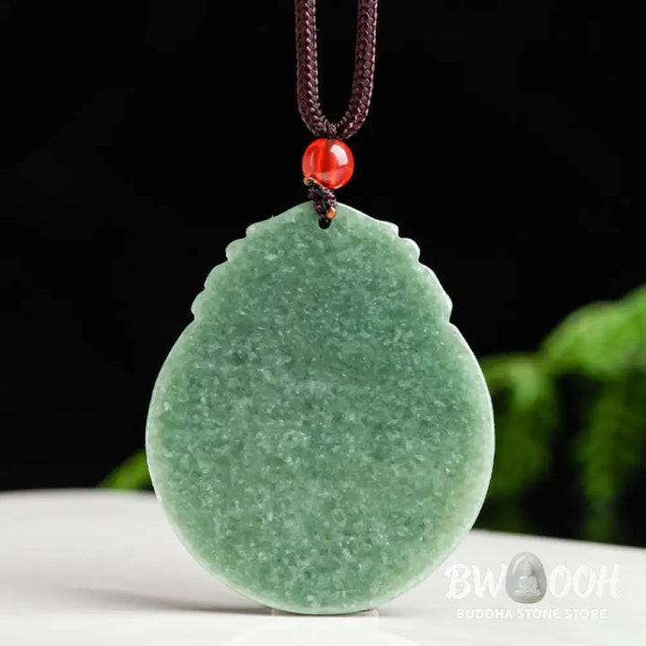 Buddha Stones Round Lotus Pattern Jade Abundance Prosperity Necklace Rope Pendant - BWOOOH - Jade(Prosperity♥Abundance)