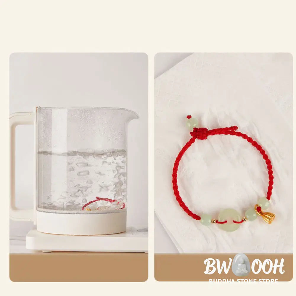 Buddha Stones Round Peace Buckle Jade Lotus Happiness Abundance Wealth String Bracelet - BWOOOH - Bracelet