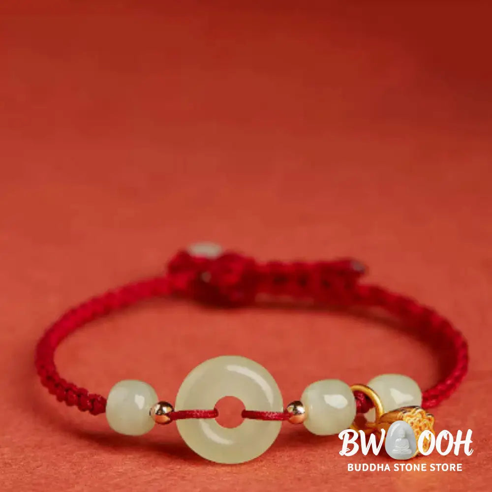 Buddha Stones Round Peace Buckle Jade Lotus Happiness Abundance Wealth String Bracelet - BWOOOH - Bracelet
