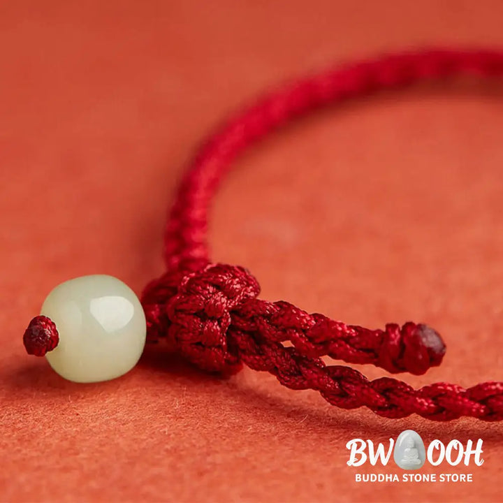 Buddha Stones Round Peace Buckle Jade Lotus Happiness Abundance Wealth String Bracelet - BWOOOH - Bracelet