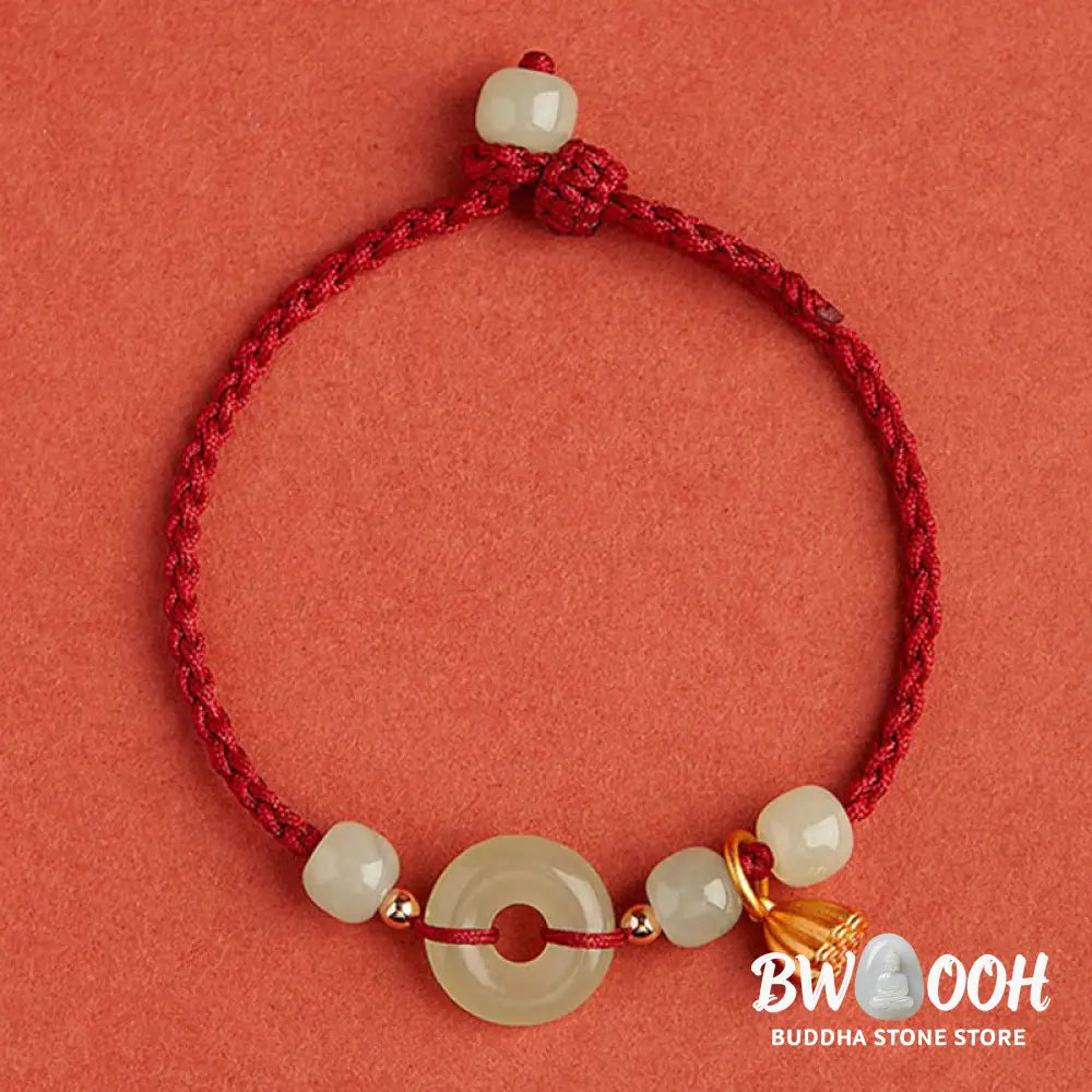 Buddha Stones Round Peace Buckle Jade Lotus Happiness Abundance Wealth String Bracelet - BWOOOH - Bracelet