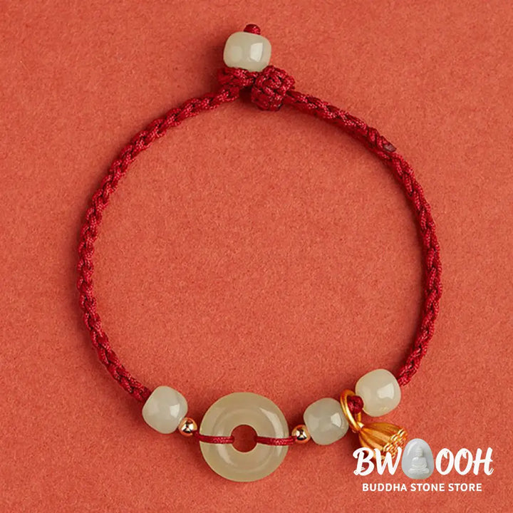 Buddha Stones Round Peace Buckle Jade Lotus Happiness Abundance Wealth String Bracelet - BWOOOH - Bracelet