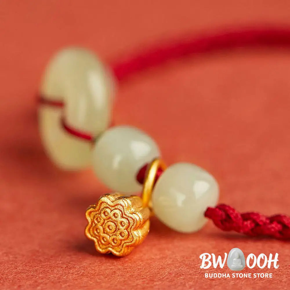 Buddha Stones Round Peace Buckle Jade Lotus Happiness Abundance Wealth String Bracelet - BWOOOH - Bracelet