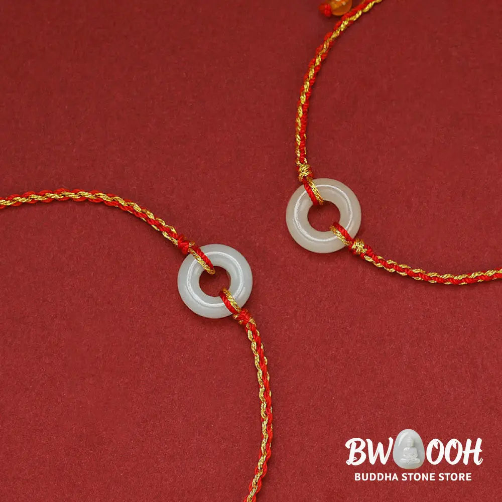 BWOOOH Round Peace Buckle Jade Luck Abundance Braided Bracelet Anklet | spiritual healing bracelet