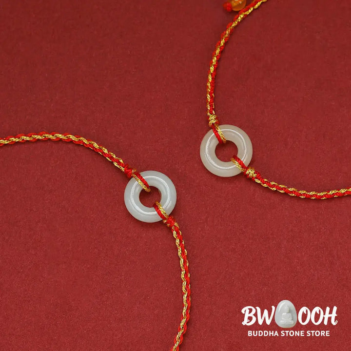 BWOOOH Round Peace Buckle Jade Luck Abundance Braided Bracelet Anklet | spiritual healing bracelet