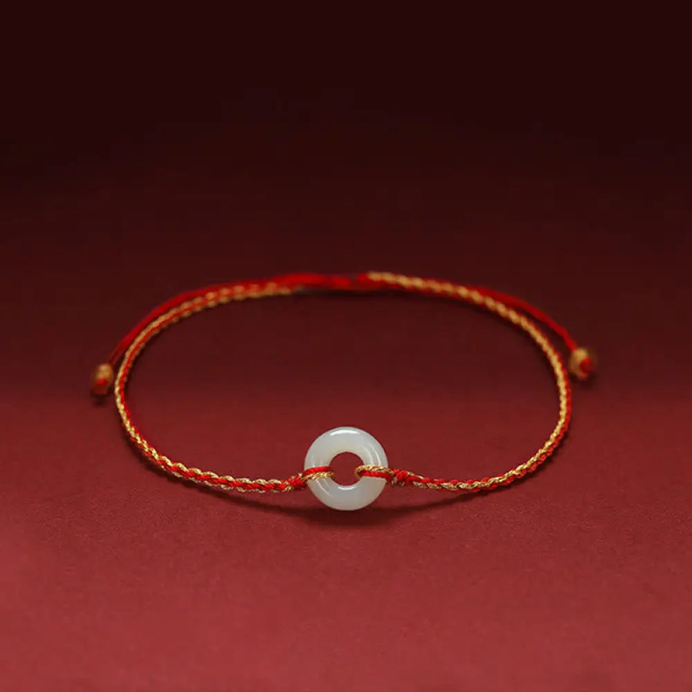 BWOOOH Round Peace Buckle Jade Luck Abundance Braided Bracelet Anklet - Bracelet(Wrist Circumference 14-20cm)