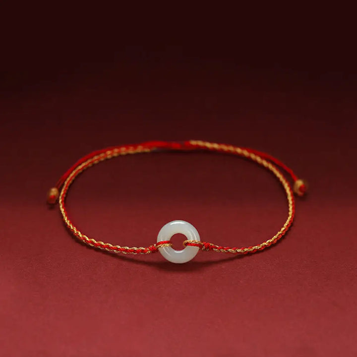 BWOOOH Round Peace Buckle Jade Luck Abundance Braided Bracelet Anklet - Bracelet(Wrist Circumference 14-20cm)