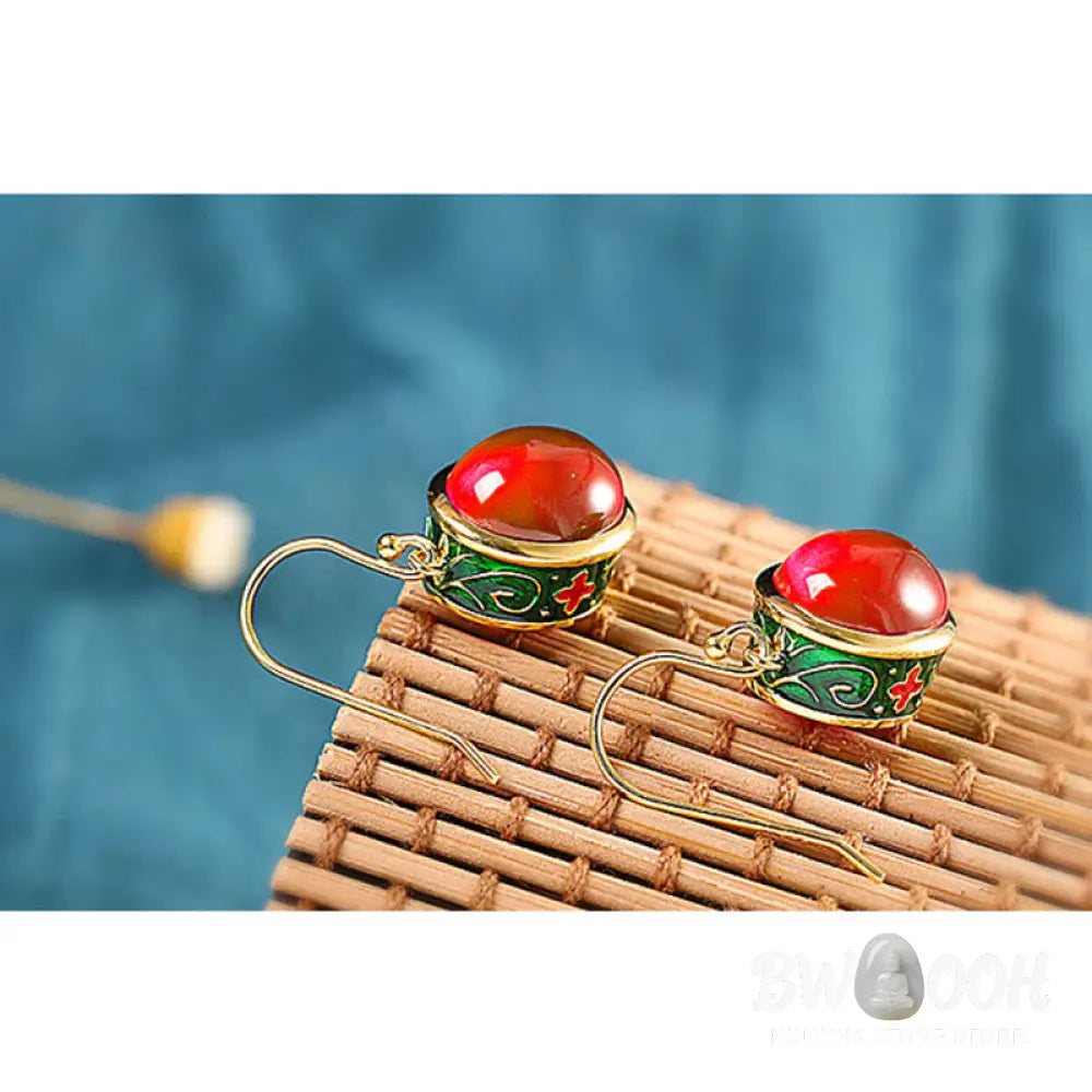 Buddha Stones Round Red Corundum Confidence Hook Drop Dangle Earrings - Red Corundum - Earrings