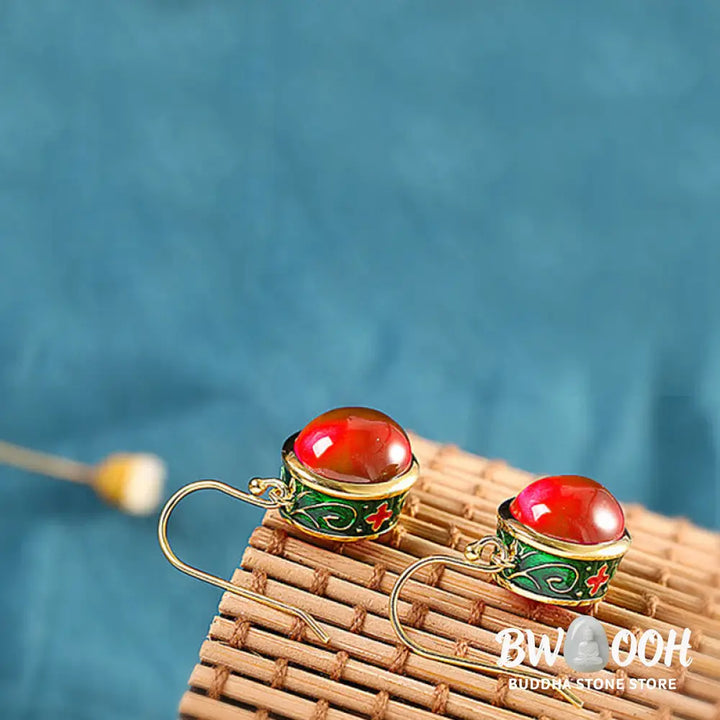 Buddha Stones Round Red Corundum Confidence Hook Drop Dangle Earrings - Red Corundum - Earrings