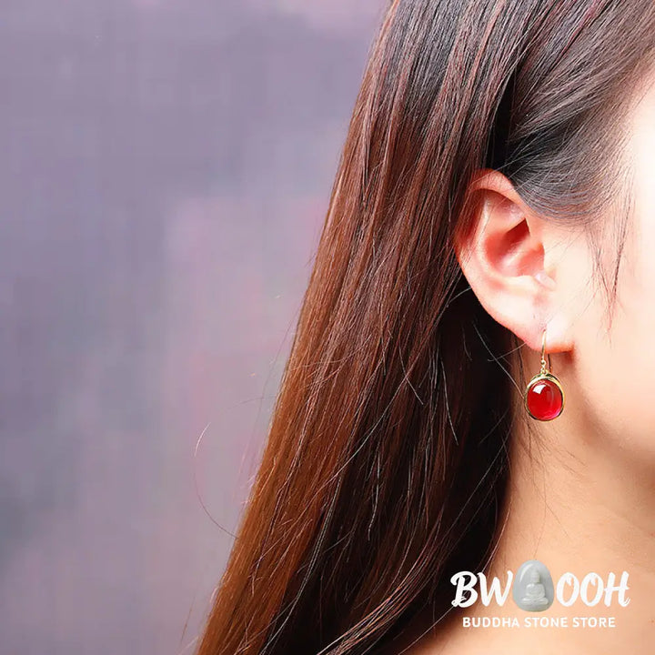 Buddha Stones Round Red Corundum Confidence Hook Drop Dangle Earrings - Red Corundum - Earrings