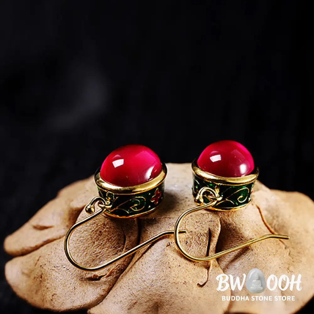 Buddha Stones Round Red Corundum Confidence Hook Drop Dangle Earrings - Red Corundum - Earrings