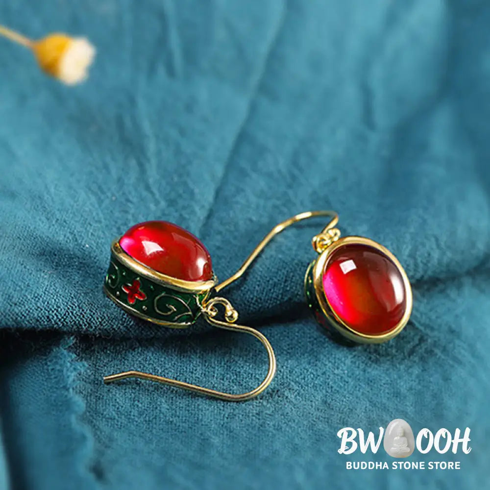 Buddha Stones Round Red Corundum Confidence Hook Drop Dangle Earrings - Red Corundum - Earrings