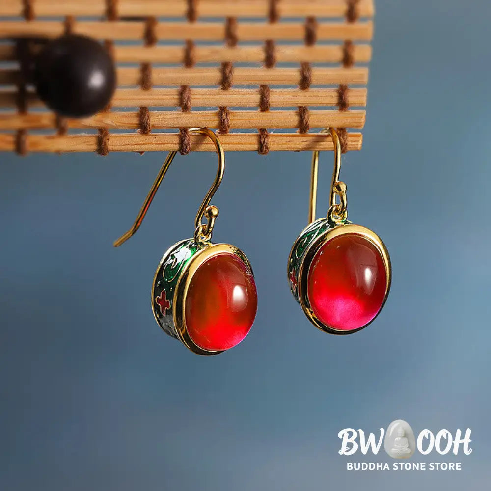 Buddha Stones Round Red Corundum Confidence Hook Drop Dangle Earrings - Red Corundum - Earrings