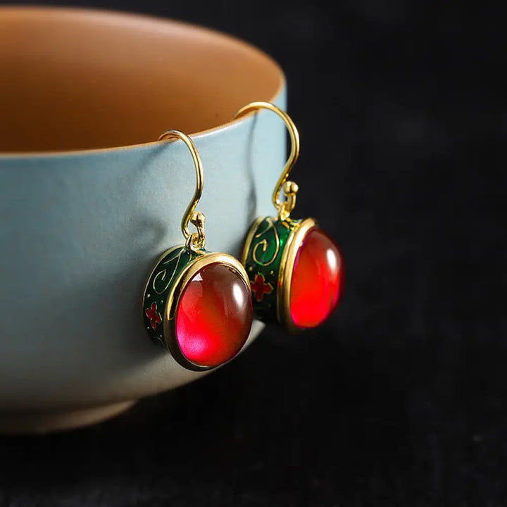 BWOOOH Round Red Corundum Confidence Hook Drop Dangle Earrings — natural stone crystal healing bracelet for spiritual heal...