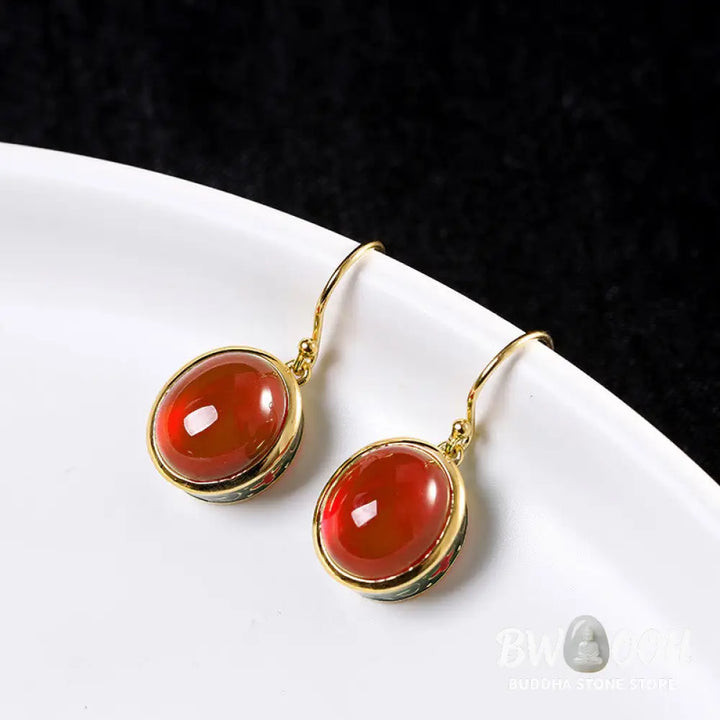 Buddha Stones Round Red Corundum Confidence Hook Drop Dangle Earrings - Red Corundum - Earrings
