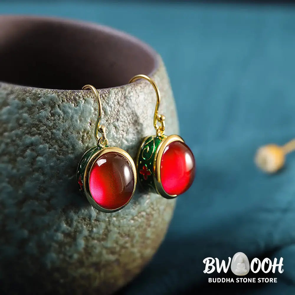 Buddha Stones Round Red Corundum Confidence Hook Drop Dangle Earrings - Red Corundum - Earrings