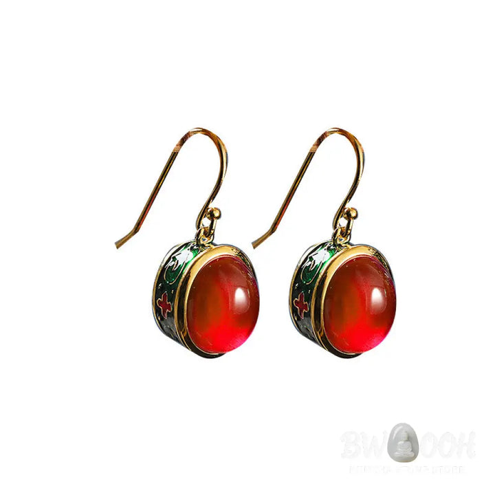 Buddha Stones Round Red Corundum Confidence Hook Drop Dangle Earrings - Red Corundum - Earrings