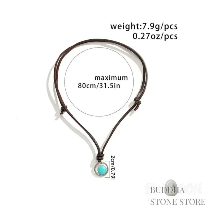 BWOOOH Round Turquoise Stone Protection Strength Necklace Pendant, featuring a 2cm synthetic turquoise stone on an 80cm PU rope. Symbolizes throat chakra activation for wisdom, serenity, and self-expression. - View 12