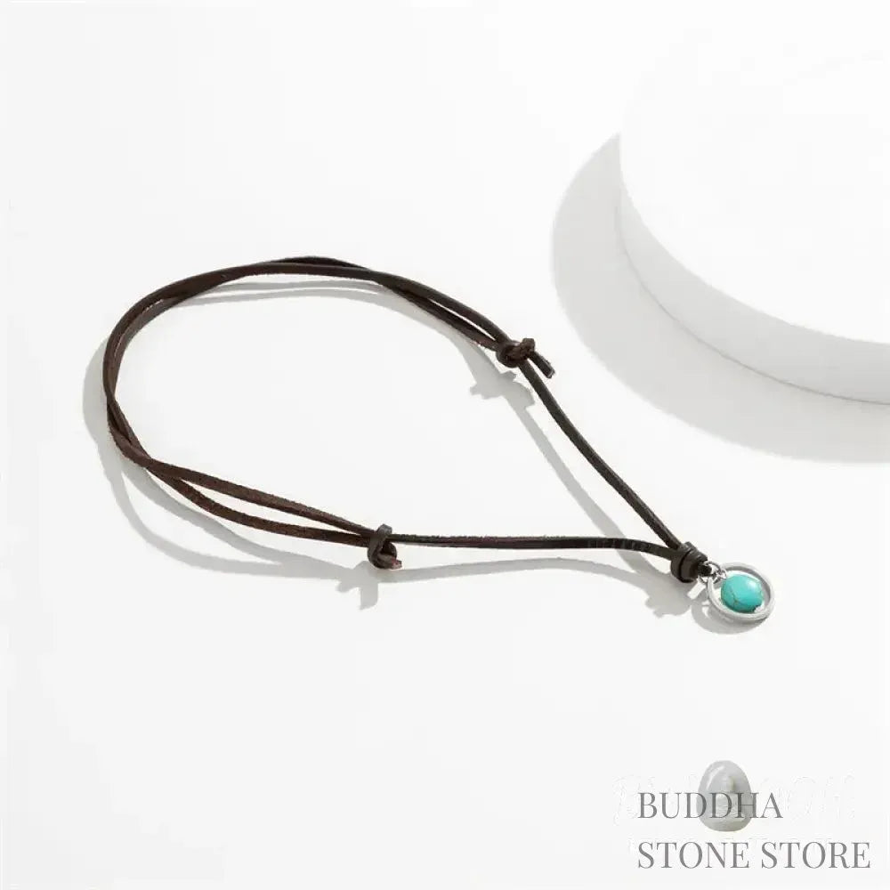 BWOOOH Round Turquoise Stone Protection Strength Necklace Pendant, featuring a 2cm synthetic turquoise stone on an 80cm PU rope. Symbolizes throat chakra activation for wisdom, serenity, and self-expression. - View 5