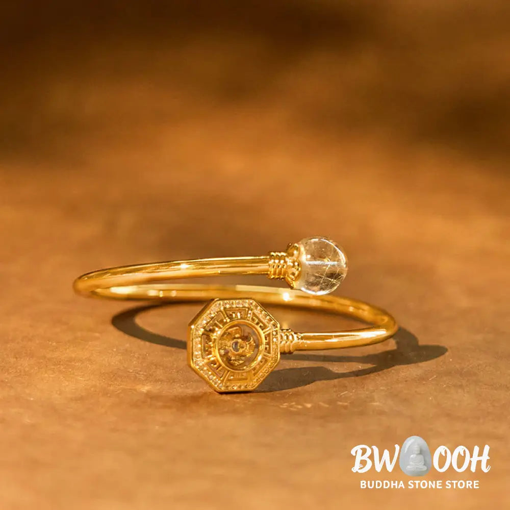 Buddha Stones Rutilated Quartz Copper Brass Rotatable Windmill Feng Sheng Shui Qi Courage Bracelet Bangle - BWOOOH