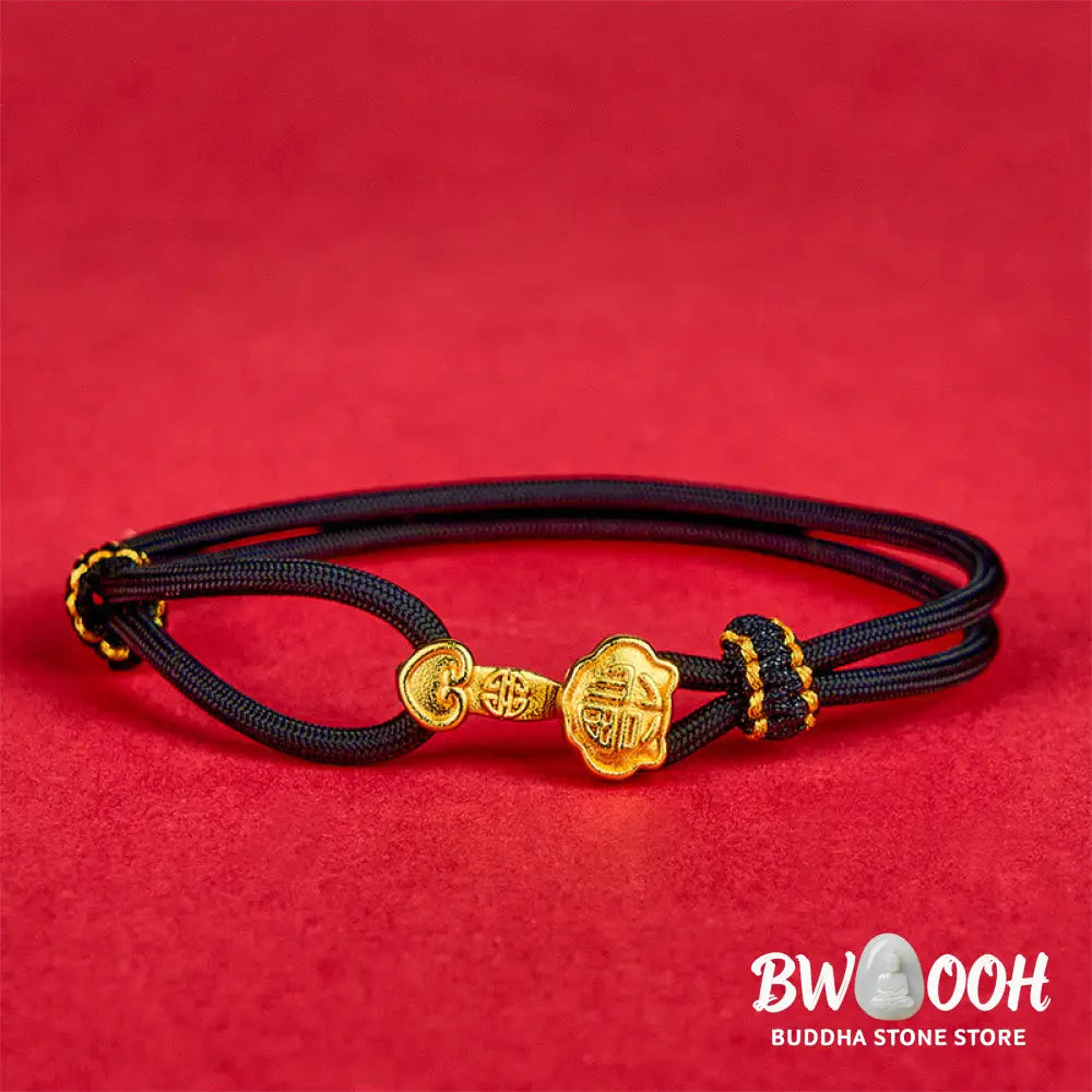 Buddha Stones Ruyi Handle Fu Character Copper Plated Gold Rope Adjustable Luck Bracelet - Bracelet